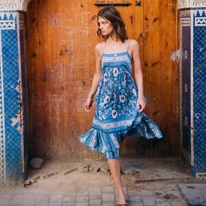 Spell Zahara Blue Midi Dress Size Medium